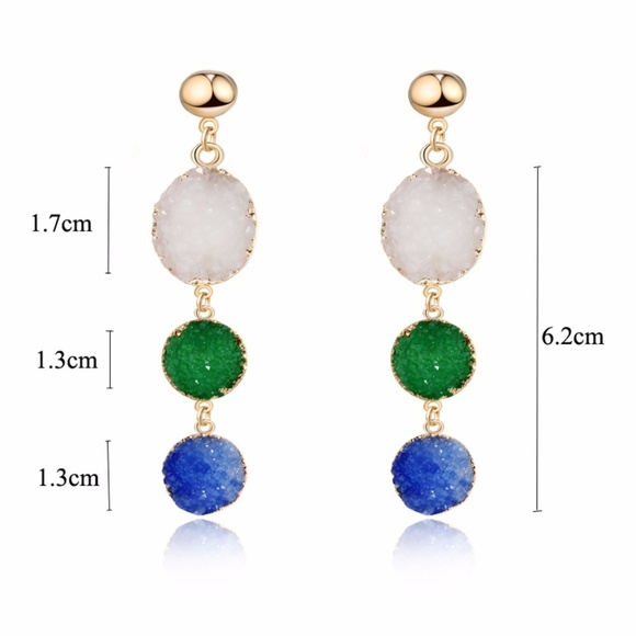 Sparkly Druzy Oval Dangle Earrings - Picture 2 of 2